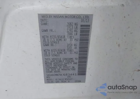 2013 Nissan Pathfinder Sv from USA, damaged, VIN 5N1AR2MN7DC683441